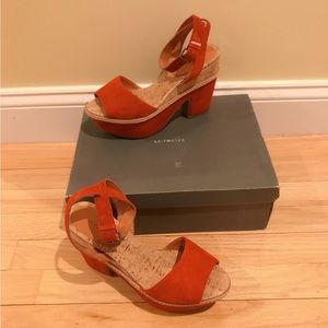 NIB Anthropologie Leifnotes Red Suede Leather Platform Sandals In Sz 7M